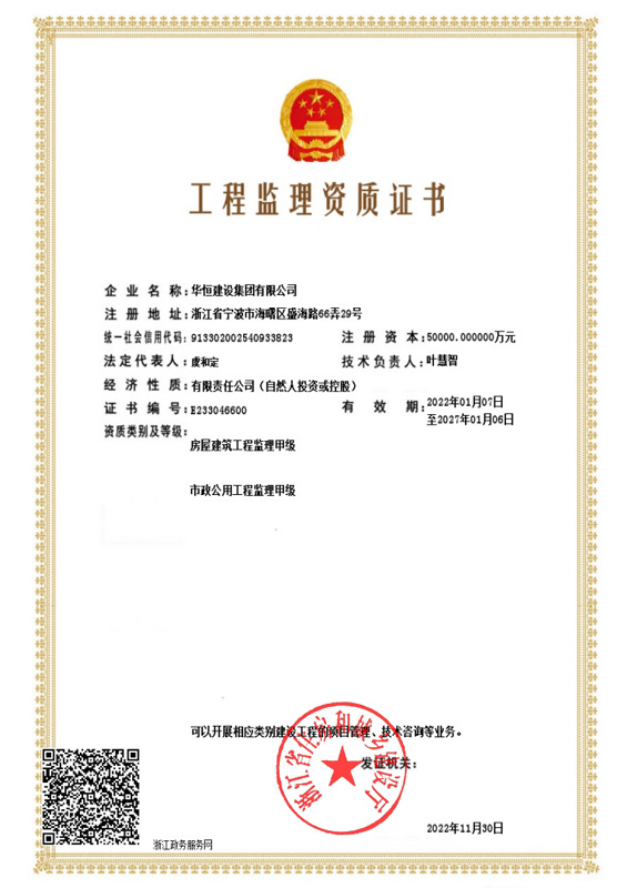 工程監(jiān)理資質(zhì)證書(shū)